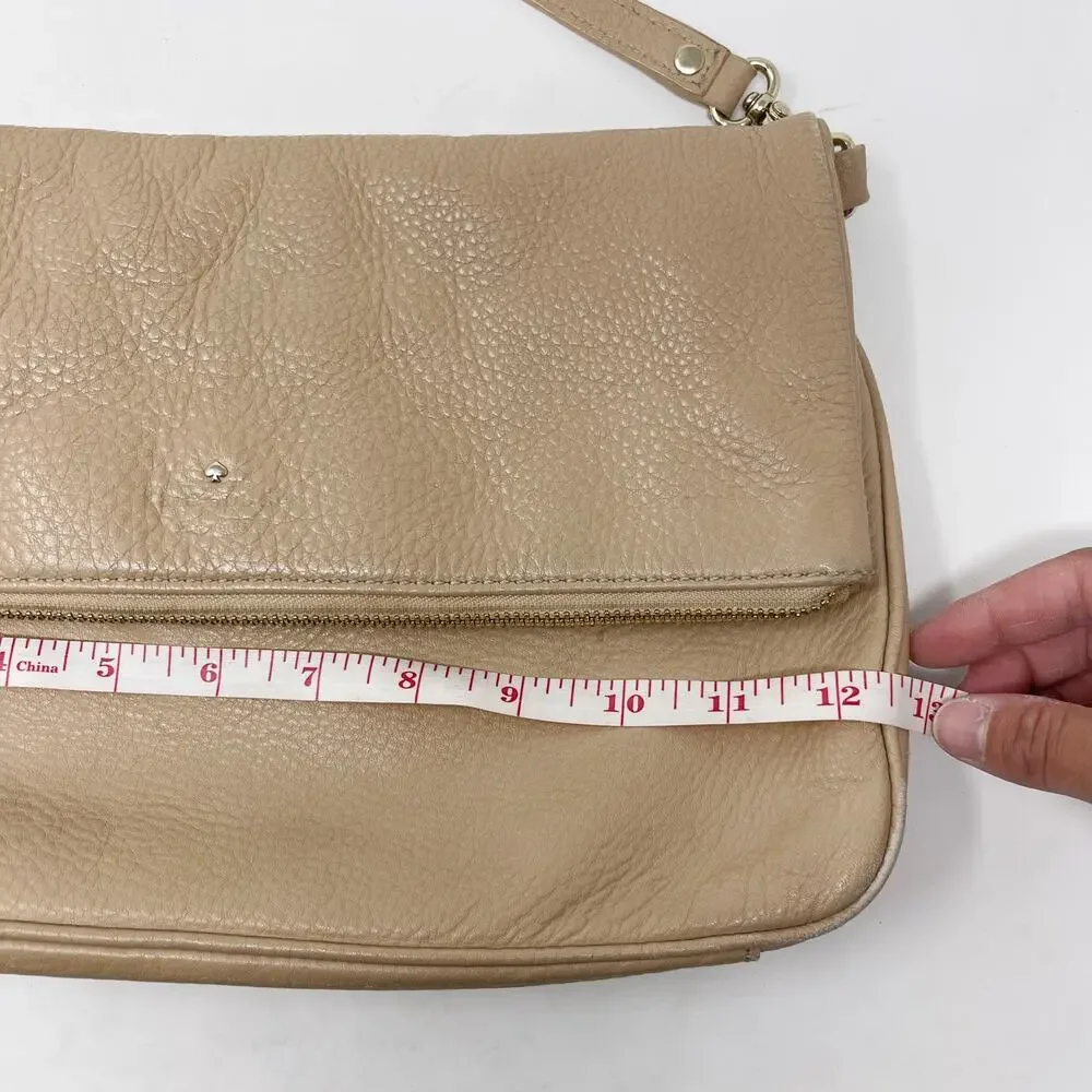 Kate Spade Taupe Cobble Hill Crossbody Leather Bag Flap Top Zip Pocket Pebbled